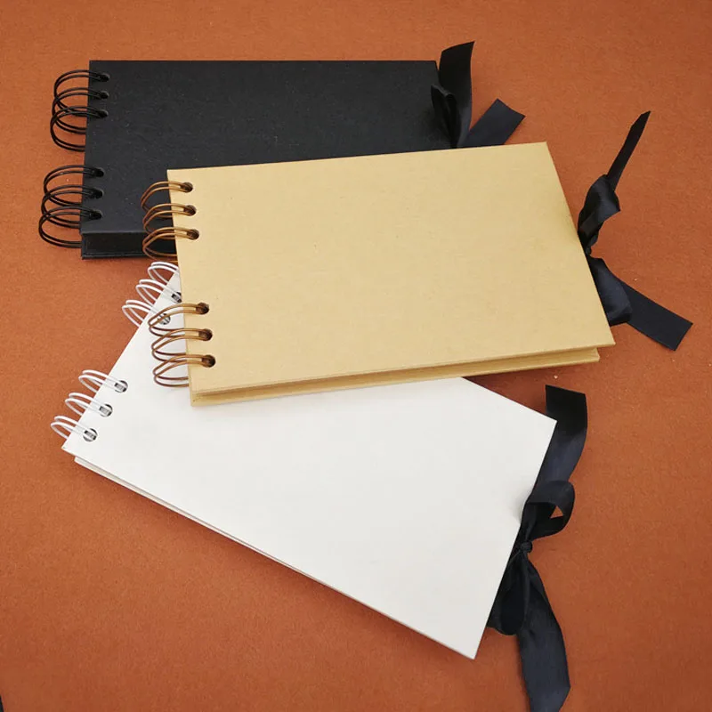 

20 Pages Photo Album Scrapbook Spiral Bound with Ribbon Tie Picture Album Display Guest Book Craft Wedding Anniversary Gift