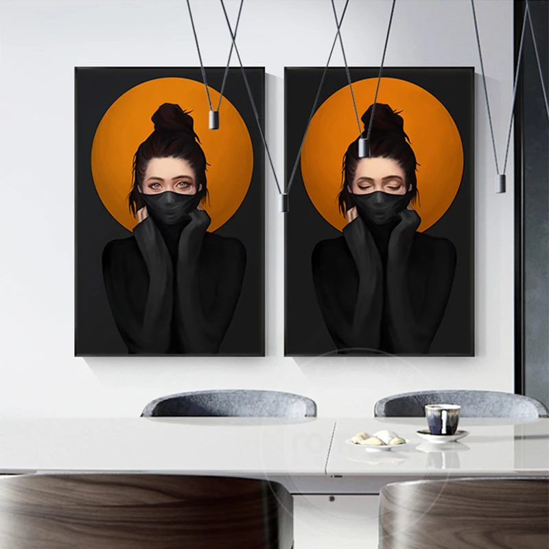 Modern Girl Concealed Face with Black Cloth Canvas Painting Wall Pictures for Living Room Posters and Prints Art Home Decoration | Дом и сад