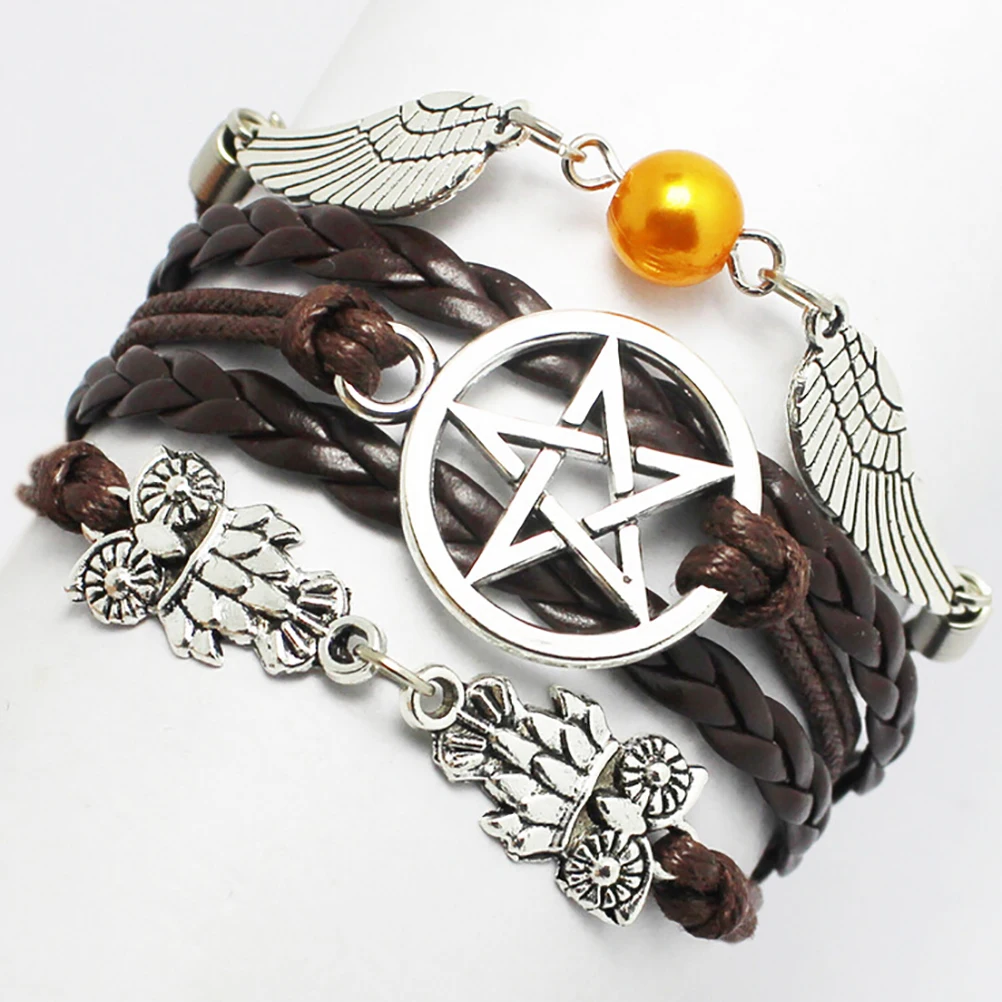 

Hot Selling Stylish Pentagram Owl Angel Wings Infinity Hand Chain Braided Rope Friendship Bracelet Set
