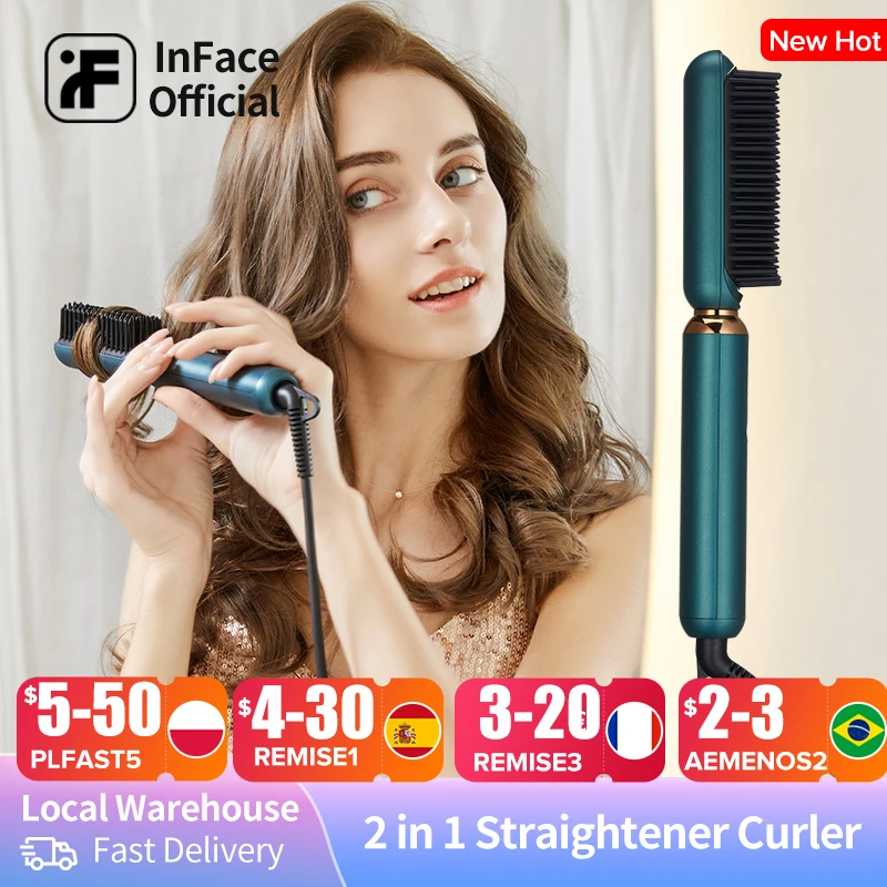inFace Hair Straightener Pro Plus Brush Men Beard Straightener Ion Hair Styler 30sec Fast Heating Hair Waver Styling Tools