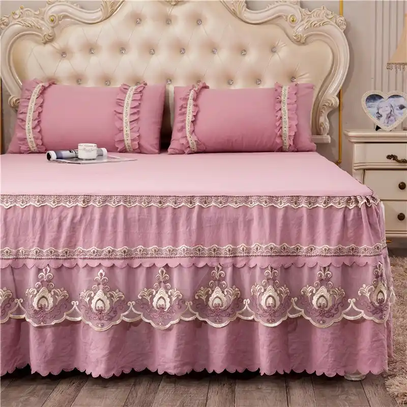 جديد الربيع الصيف الصلبة الأوروبية الدانتيل التطريز تنورة نوم فراش سرائر للمنازل غطاء سرير 1 5 متر 2 متر
