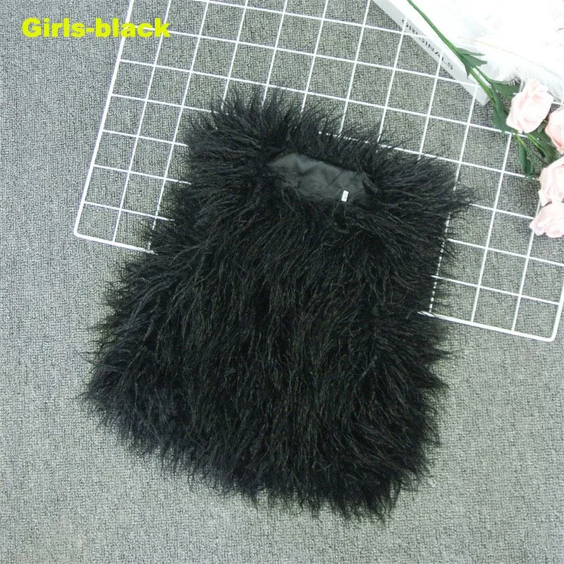girlsblack Коллекция года, одежда для мамы и дочки жилет из искусственного меха осенне-зимнее пушистое пальто без рукавов, модное повседневное плотное теплое пальто - Цвет: girlsblack