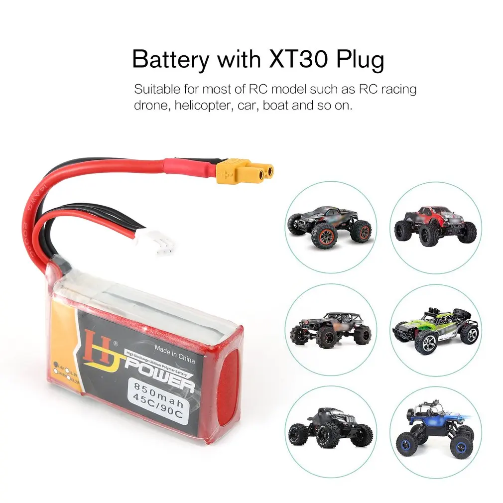 7,4 V/11,1 V 850 MAH/1000 MAH 45C 2S Lipo аккумулятор XT30/JST разъем Перезаряжаемый для RC гоночный Дрон вертолет модель автомобиля лодки