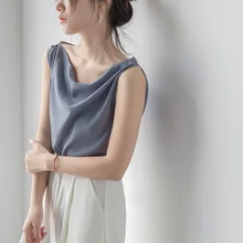 Cheap Imitation Acetate Fabric Women's Sleeveless Waistcoat with Dangling Collar New Summer 2020 Versatile V-neck Waistcoat Woman