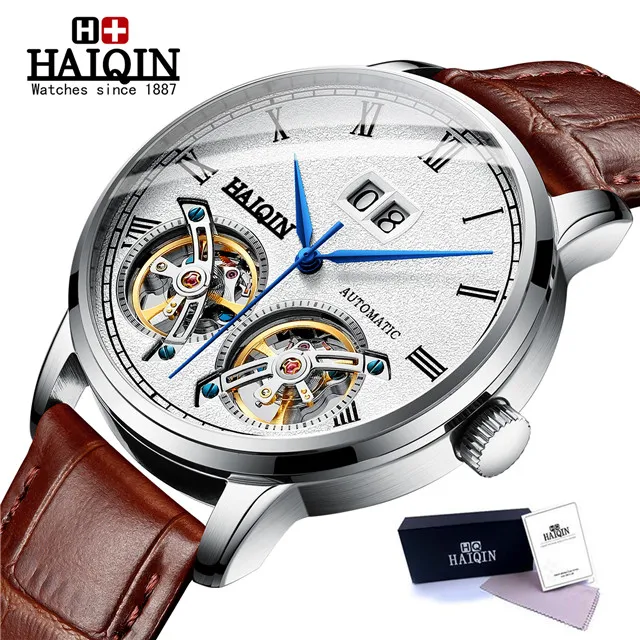 L-silver white HAIQIN мужские часы Топ люксовый бренд автоматическая техника часы для мужчин двойной турбийон модные водонепроницаемые часы relogio masculino - Цвет: L-silver white