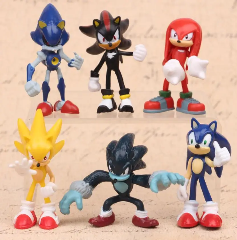 Супер Sonic зубная щётка фигурку высокое качество Kawaii Эми Ежик хвосты металлическая фигурка Sonic Пластик модель детский день рождения фигурка торта модель игрушки - Цвет: 6pcs set 2