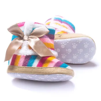 

0-12M Newborn Baby Rainbow Wool Infant Cotton Padded Shoes Boots For Winter And Snow Warm Shoes