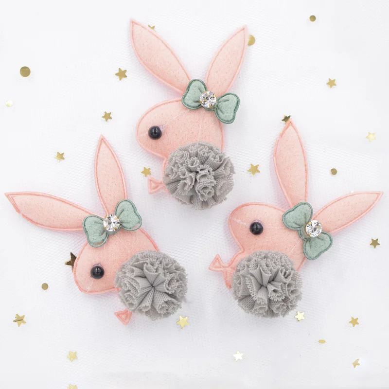 Pink-4pcs Высококлассные плюшевые ткани патч галстук-бабочка Стразы шифон мяч мультфильм кролик аппликация для одежды стикер для рукоделия DIY Декор волос S63 - Цвет: Pink-4pcs