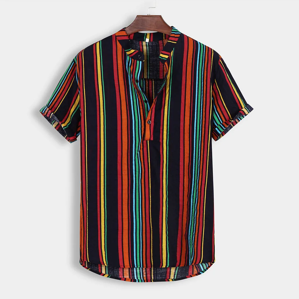 Summer Mens Shirt Top Casual Short Sleeve Hawaiian Shirts Stand Collar Strip Print Cool Thin Shirt Men Dress Male Clothing Tops Summer Mens Shirt Top Casual Short Sleeve Hawaiian Shirts Stand Collar Strip Print Cool Thin Shirt Men Dress Male Clothing Tops