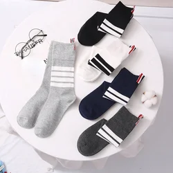 Unisex Socks Women Men White Black Crew Socks Female Male Solid Color Socks Short Cotton Sock Striped Soks Autumn Winter Sox