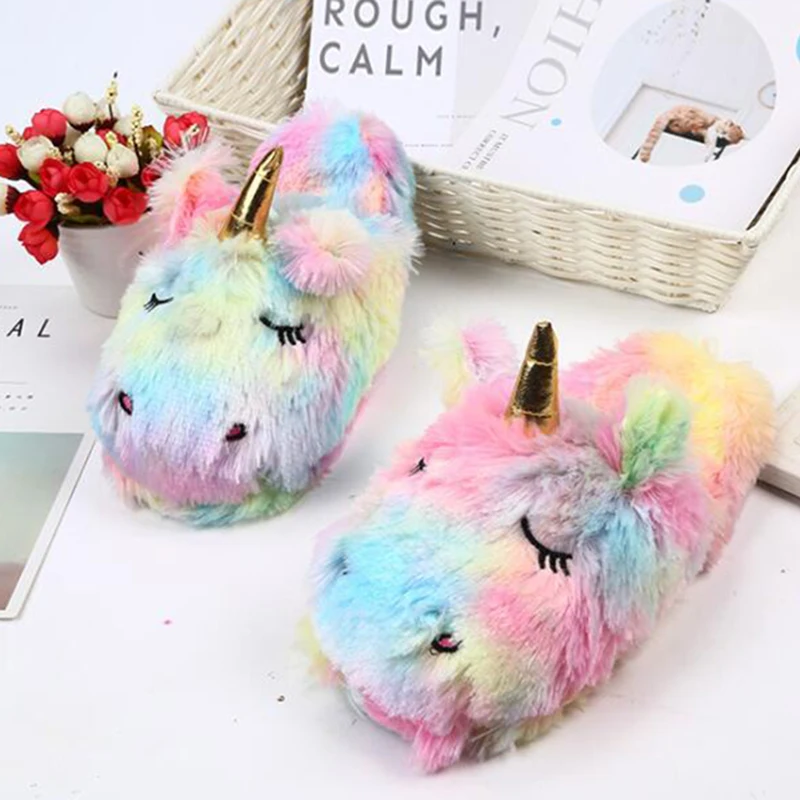 Костюм единорога для взрослых домашние тапочки женские Unicornio Pantufa Милая обувь унисекс с мультяшным мехом для дома Chausson Licorne Chinelo Размер 36-4