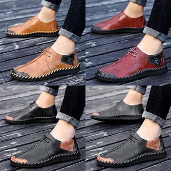 

KPOCOBKN Mens Shoes Casual Size 47 Leather Summer Handmade Soft-Sole Erkek ayakkabi