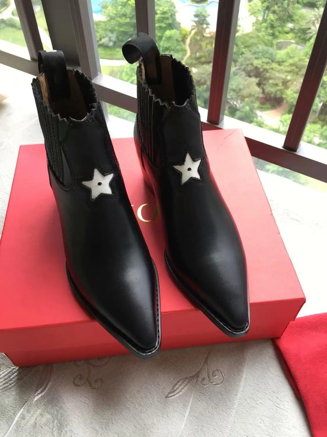 

Shoes Woman High Quality Leather Short Boots Pointed Toe Lady Booties Middle Heels 5cm New Model Chaussures Femmes De Mujur