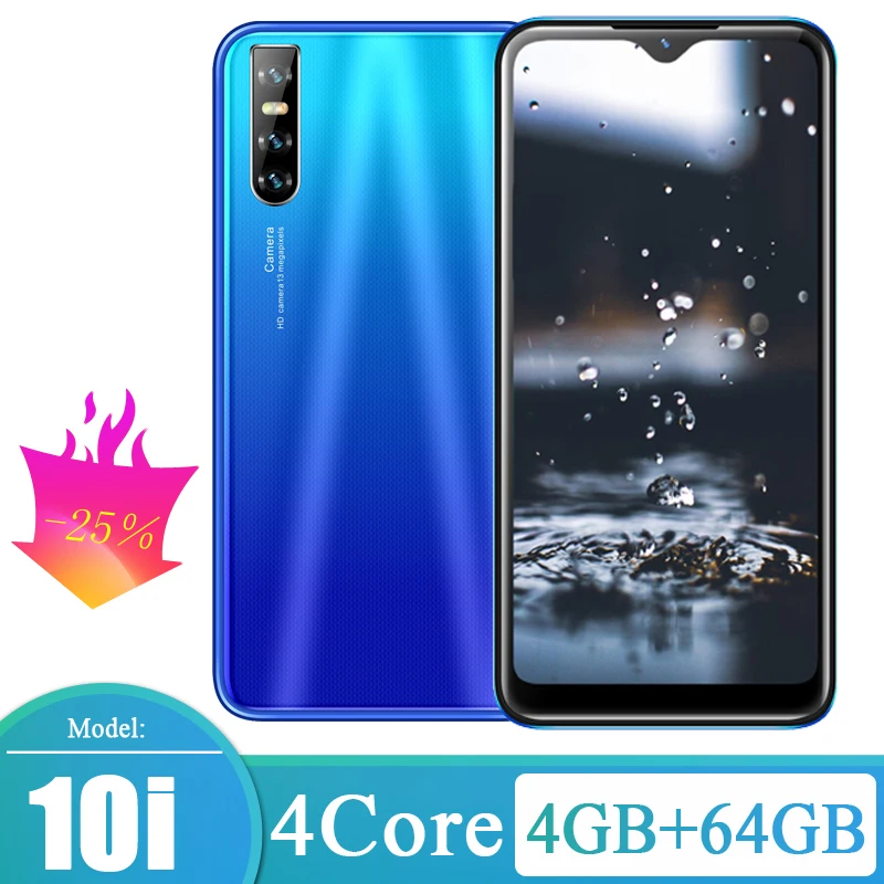 Smartphone 10i Quad Core Android 7 Face ID Unlocked 6.26 inch Full Screen Mobile Phone Dual Sim Card 13MP Rear Camera WCDMA/GSM | Мобильные