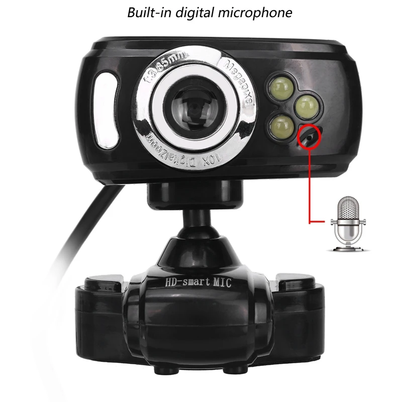 A2 LED Web Camera USB Webcam 360 Degree MIC Clip-On Web Cam for Youtube Computer PC Laptop Notebook Camera Black