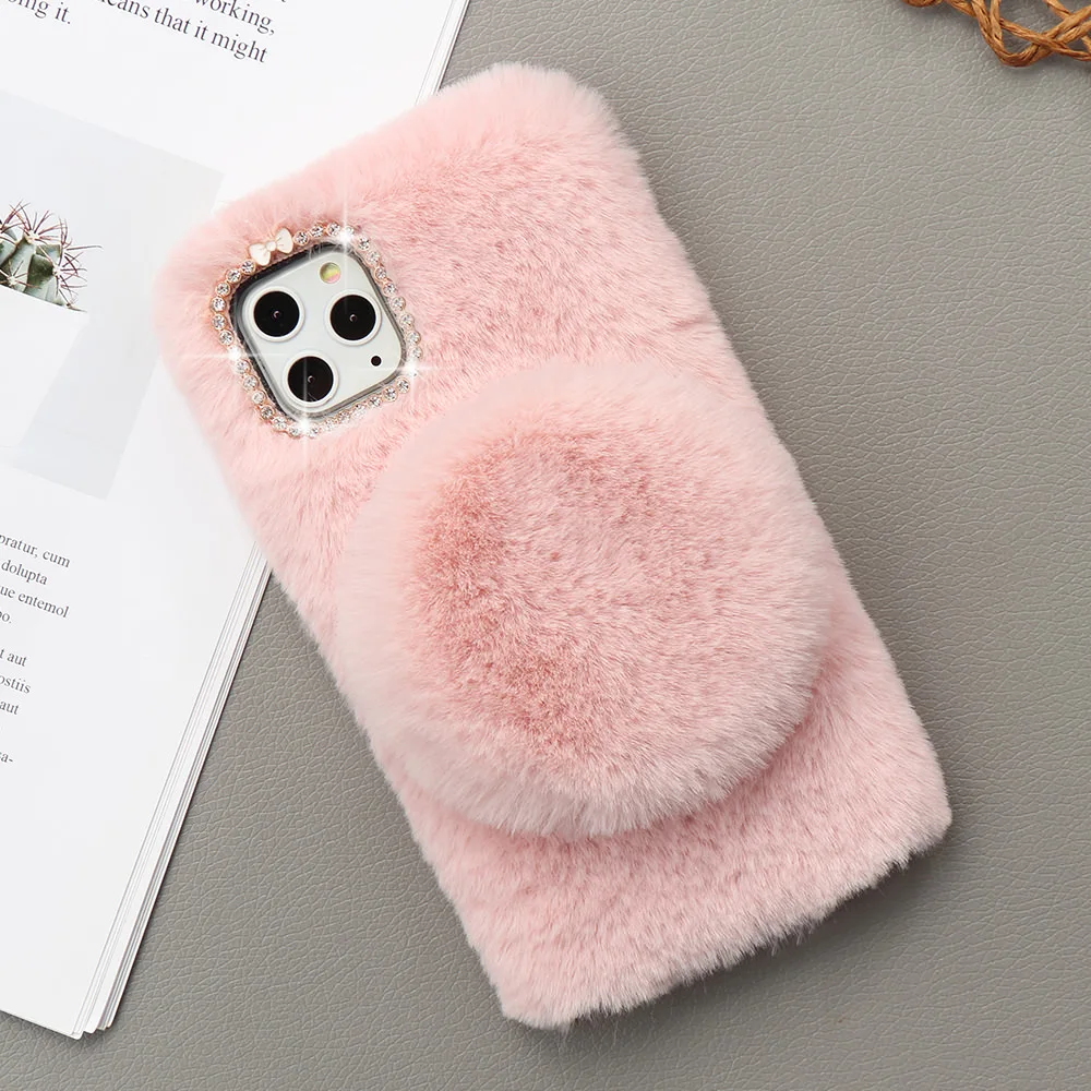 L-FADNUT милый пушистый меховой зеркальный чехол для телефона для iPhone 11 Pro Max X Xr Xs 8 Plus 7 6S 6 девочек противоударный Бампер Подставка чехол
