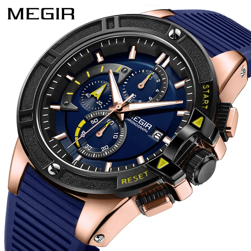

MEGIR Men's Military Sport Quartz Watches Silicone Chronograph Luminous Wristwatch Luxury Brand Clock Hour Relogio Masculino