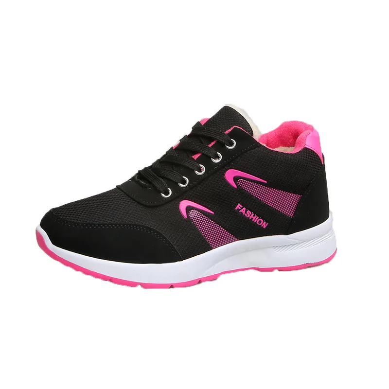 

Women 's Large Cotton round Toe Cloth Mesh Shoes Front Lace -up Warm Mid Heel Casual Women 's Sneakers