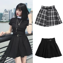 Студенческие плиссированные юбки в готическом стиле с высокой талией, женские плиссированные мини-юбки в стиле панк и школы с рюшами, уличная Весенняя юбка с пряжкой