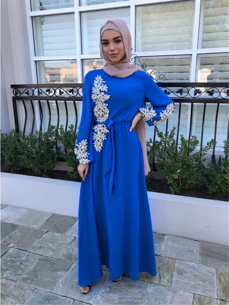 

2023 Islamic Clothing Muslim Robe For Women Male Saudi Arab Dubai Bead Work Floral Solid Elegant Long Robe Abaya Cardigan Belt