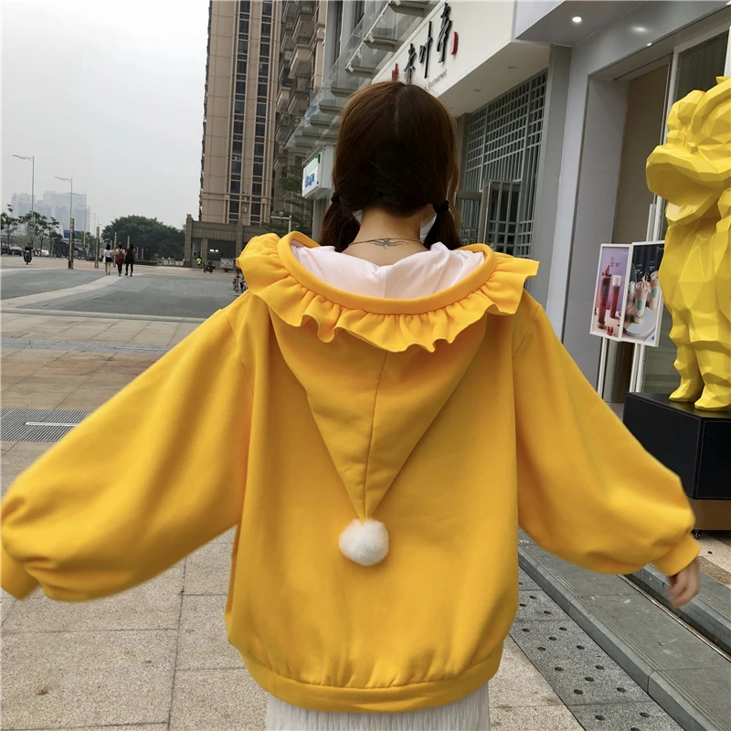 Новинка, милая японская толстовка с капюшоном, Harajuku, винтажная, свободная, утолщенная, для женщин, зимняя, плюс бархат, милая, с капюшоном, повседневная, Женская толстовка