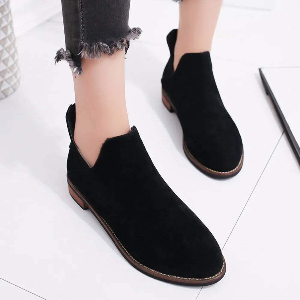 

Casual Basic Ankle Boots for Women Suede Round Toe Pure Color Zipper Square Heel Shoes Woman Martin boots Botines Mujer 2019