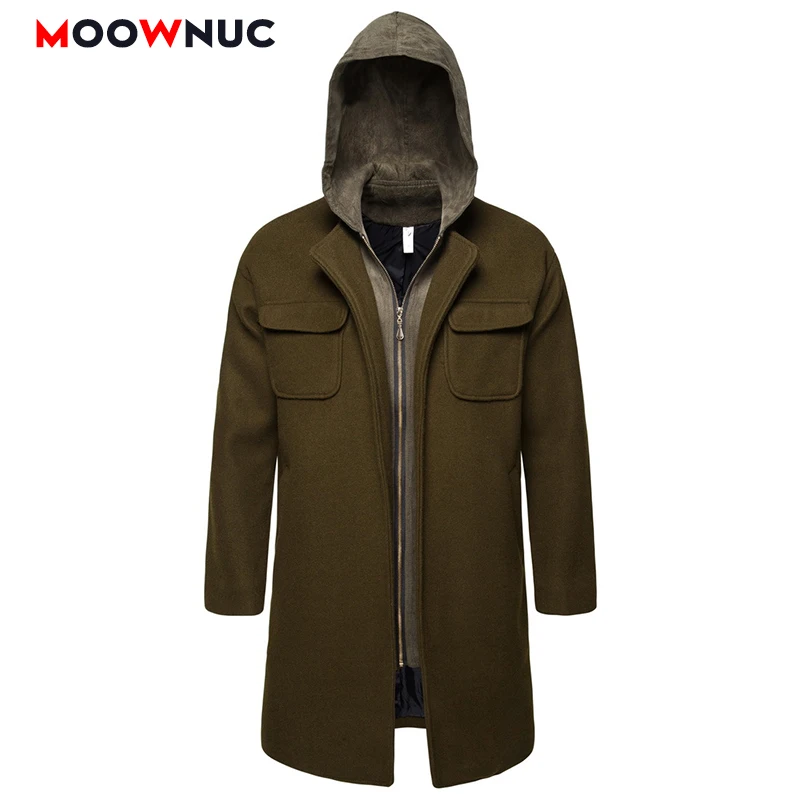 

Male Woollen Overcoat Winter Autumn Fashion Business Thick Smart Casual American style Long Thermal MOOWNUC Solid Men's Coats