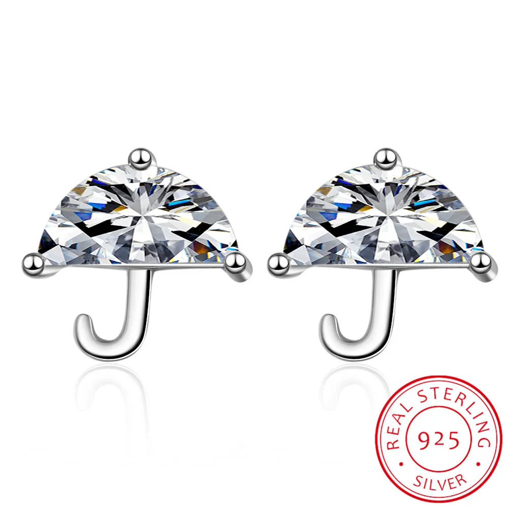 

100% Real 925 Sterling Silver Luxury Brand Korean Clear Zirconia Umbrella Earrings for Women Wedding Jewelry Pendientes