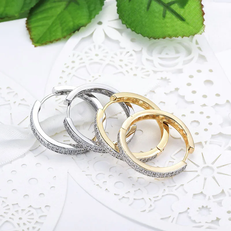 Простые большие круглые серьги-кольца CZ, позолоченные серебряные серьги с кубическим цирконием для женщин, темпераментные ювелирные изделия, подарки