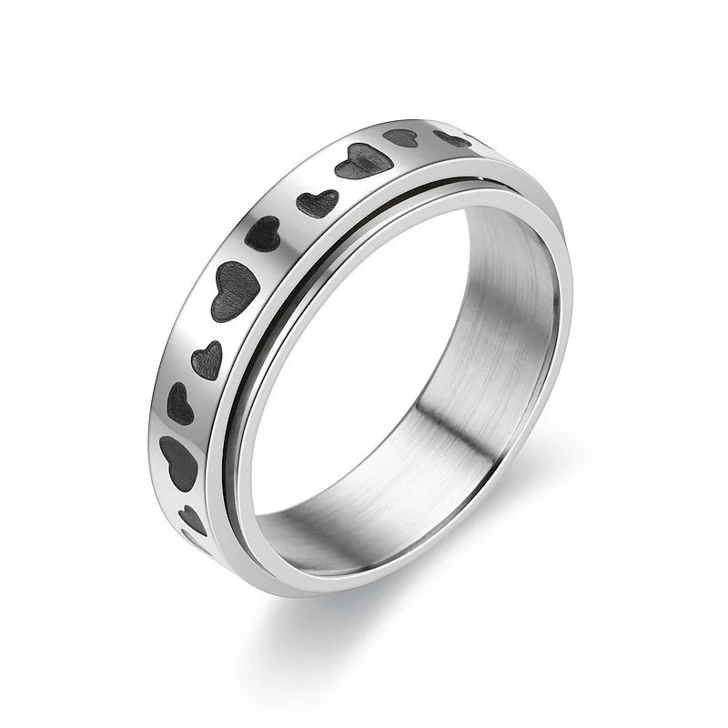 Bague Titane Gris Avec Fleur Strass Blanc Et Cœur Pierre Rouge – Taille 60, Neuve