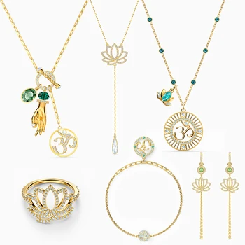 

SWA 2020 New Om Symbol SYMBOLIC LOTUS Green Crystal, Full Bloom Lotus Necklace Represents Calmness Is The Best Gift For Women