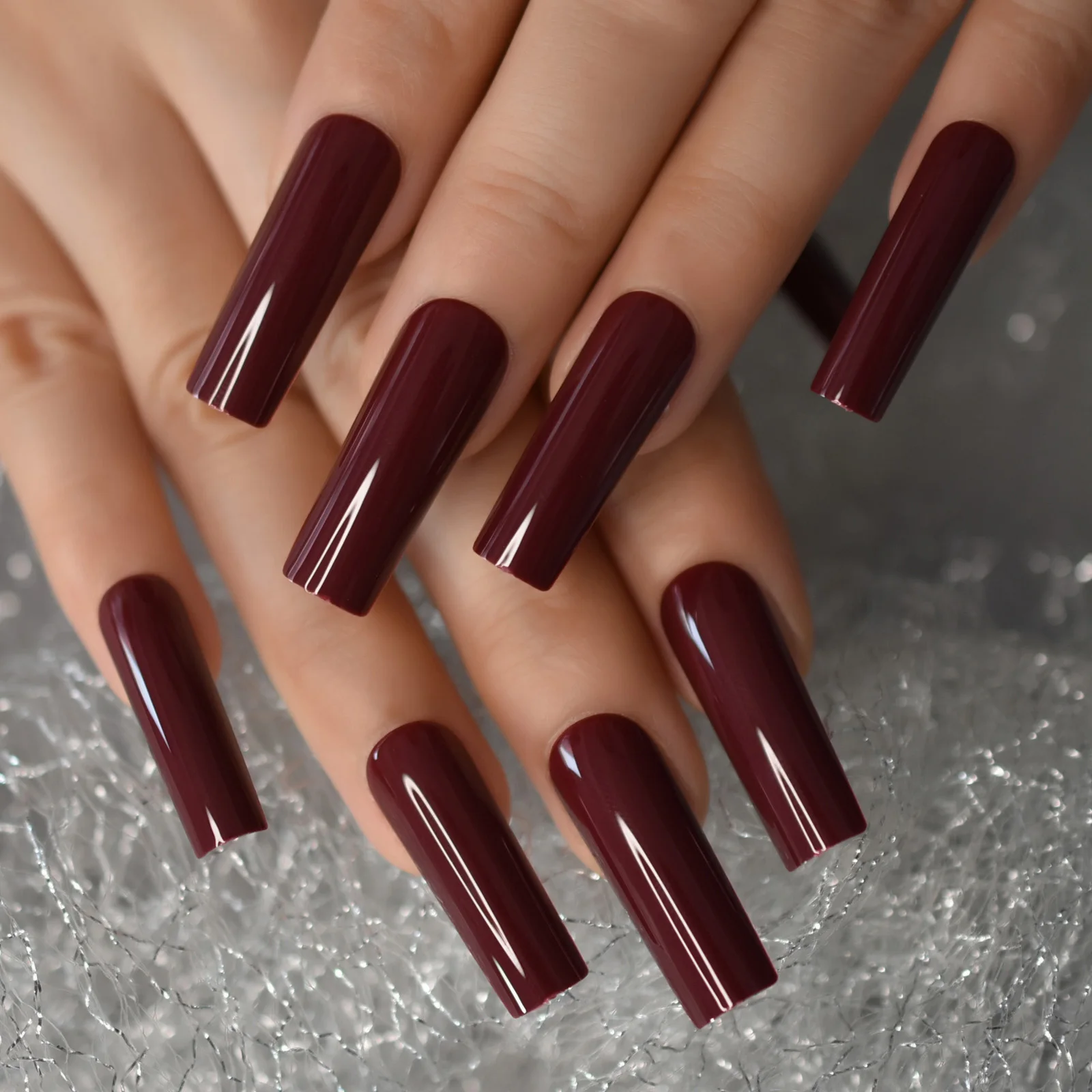 Extra Long Nail Tips Burgundy Red Wine Straight Tapered Square Full