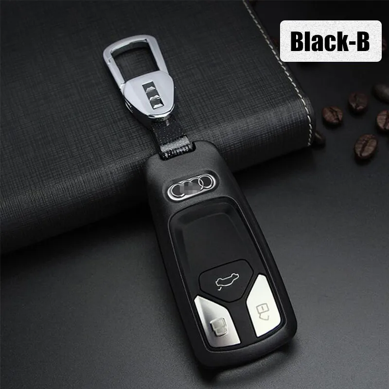 Car Auto Remote Metal Key Case Holder Cover With Key Chain For Audi A4L/A6L/Q5L/A3/Q3/Q7/A5A8 - Название цвета: Tpye B Black