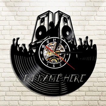 

DJ Speakers Rock Music Party Vinyl Record Wall Clock Personalized Custom Name DJ Disco Nightclub Handmade Art Clock