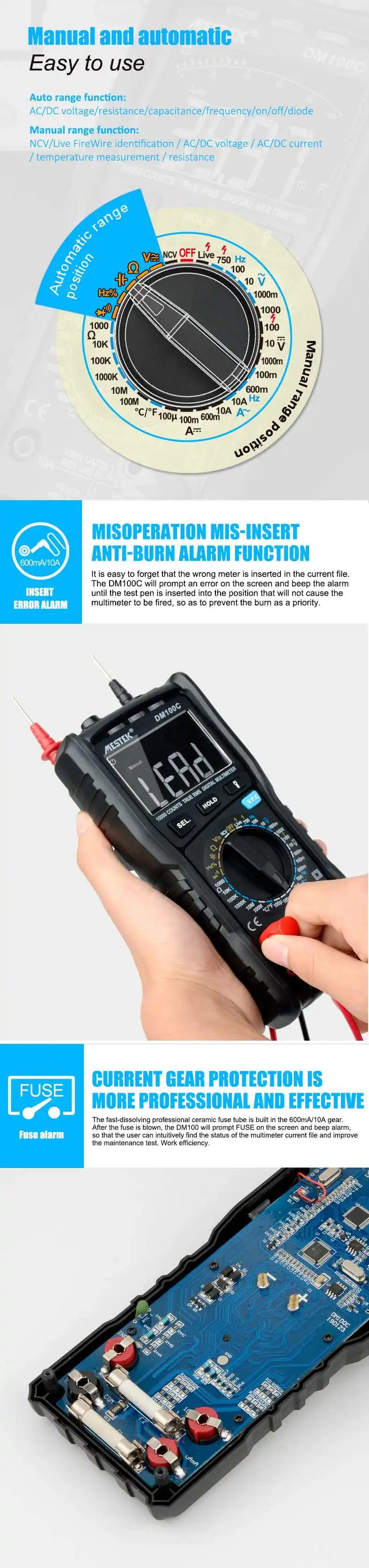 MESTEK DM100C 10000 отсчетов ручной/мультиметр с автоматическим переключением диапазонов высокоскоростной умный двойной сердечник VFC переменная частота напряжения мультиметров