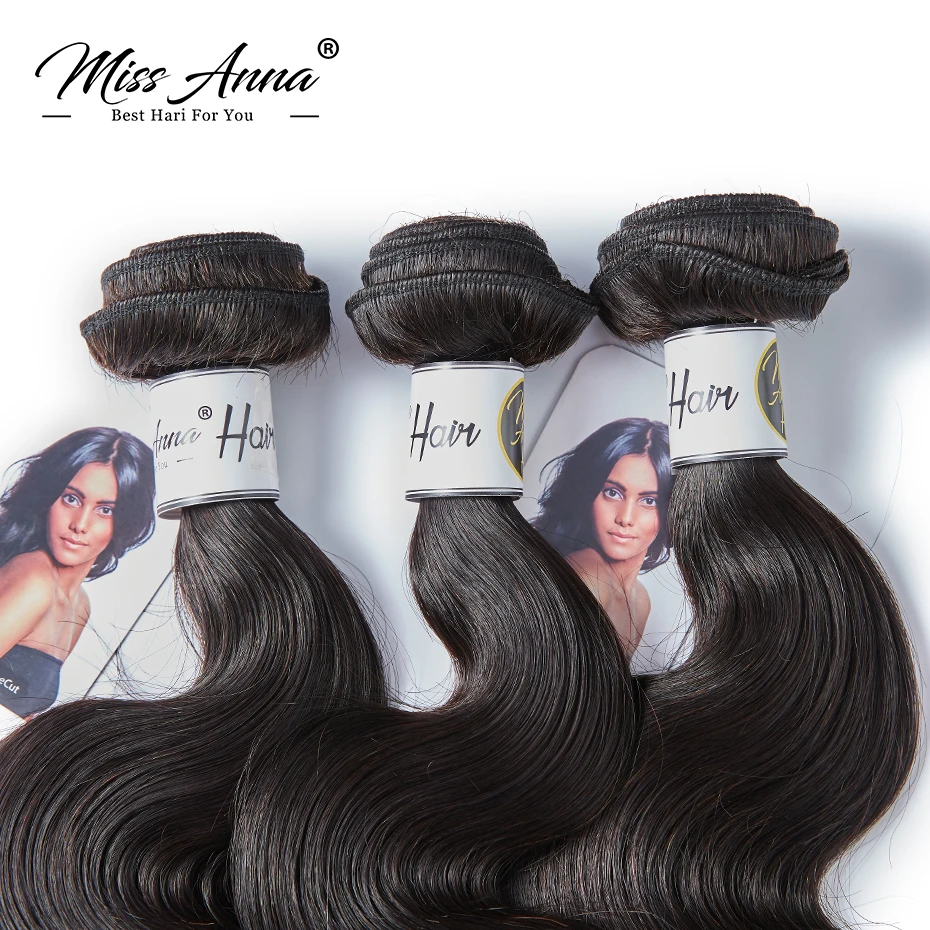 MissAnna Brazilian Body Wave Hair Weave 3/4 Bundles With Closure Double Weft Virgin Human Hair Bundles With Closure