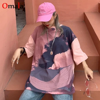 

2020 summer Harajuku oversize Casual T shirt Korean ulzzang cool streetwear printing tshirt top All-match Students pink t-shirts