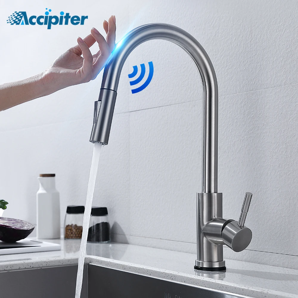  Pull Out Black Sensor Kitchen Faucets Stainless Steel Smart Induction Mixed Tap Touch Control Sink  - 4000277681140