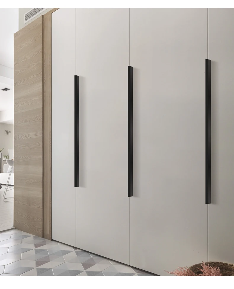 YONFIA 3728 Black Long Aluminium Profile Wardrobe Cabinet Drawer Pull Handle Long Gold Kitchen Furniture Closet Pull Door Handle