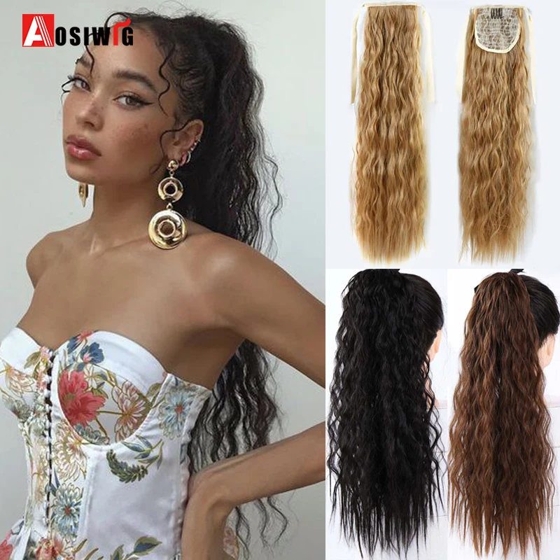 AOSI Synthetic Long Ponytail Curly Kinky Drawstring Natural Hair Clip In Extensions Fake False Hairpiece for Women Girl | Шиньоны и