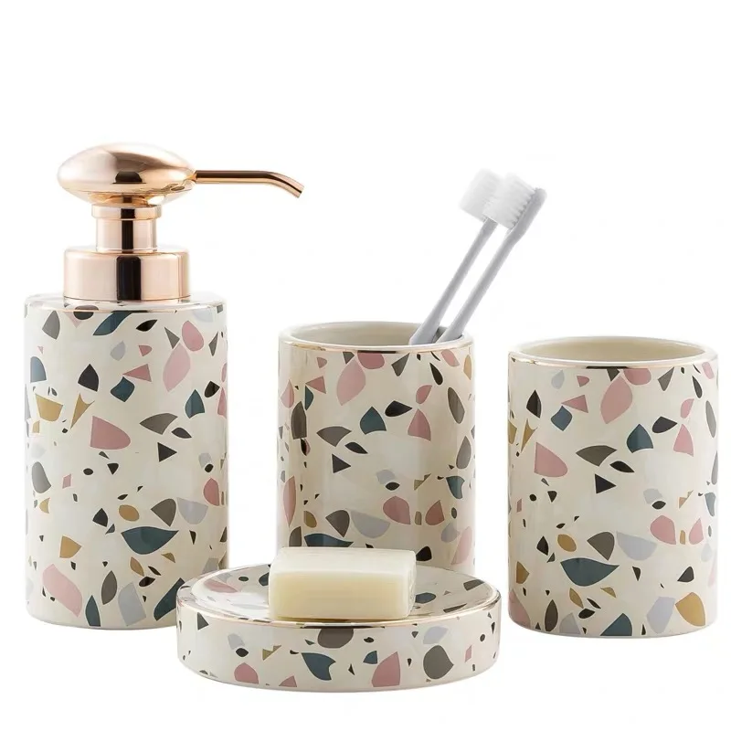 Ceramic Bath Accessory Set Terrazzo Bathroom Accessories Set-4 Pieces  Sanitary Combination wash tool