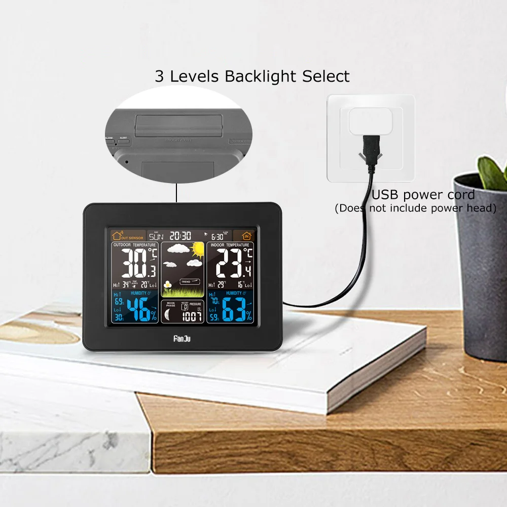 Koop Fanju FJ3365 Weerstation Wireless Indoor Outdoor Sensor Thermometer Hygrometer Digitale Wekker Barometer Weerbericht Kleur