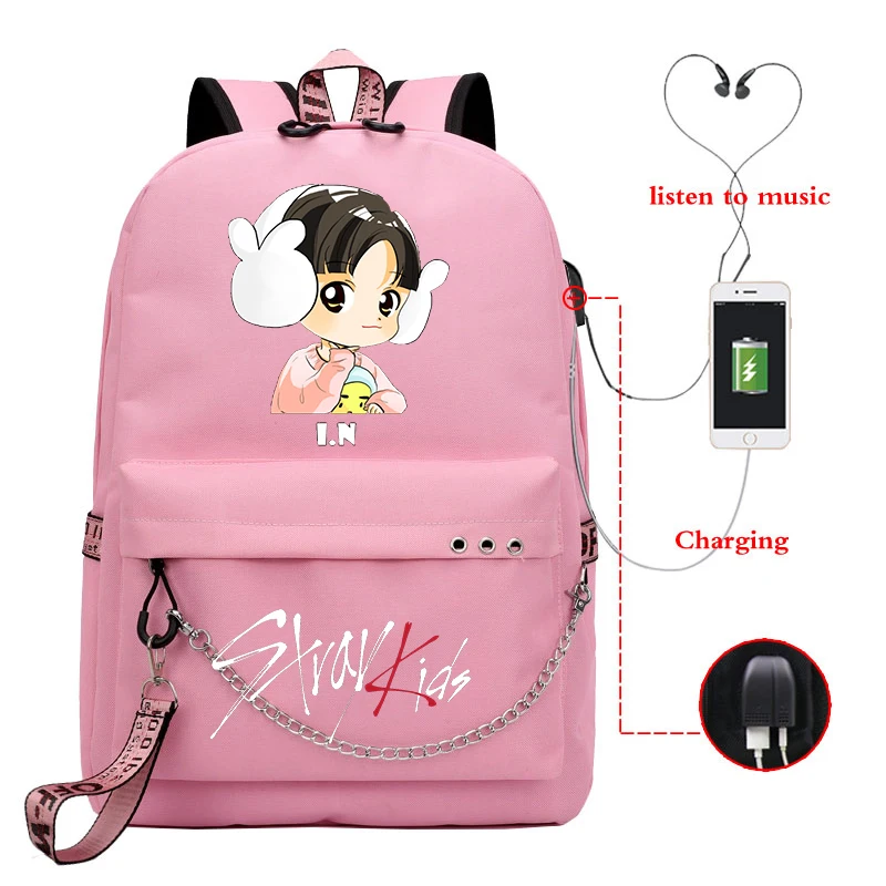 Бродячий Детский рюкзак, Mochila Feminina, Usb зарядка, школьные сумки для девочек-подростков, Kpop Bookbag, женский рюкзак, рюкзак для ноутбука, рюкзак для путешествий - Цвет: 810-JX-Straykids 7