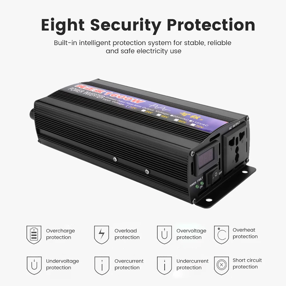 US $58.58 Sunyima 1pc Dc12v24v48v To Ac220v 50hz 1600w Pure Sine Wave Inverter Power Converter Booster For Car Inverter Household Diy