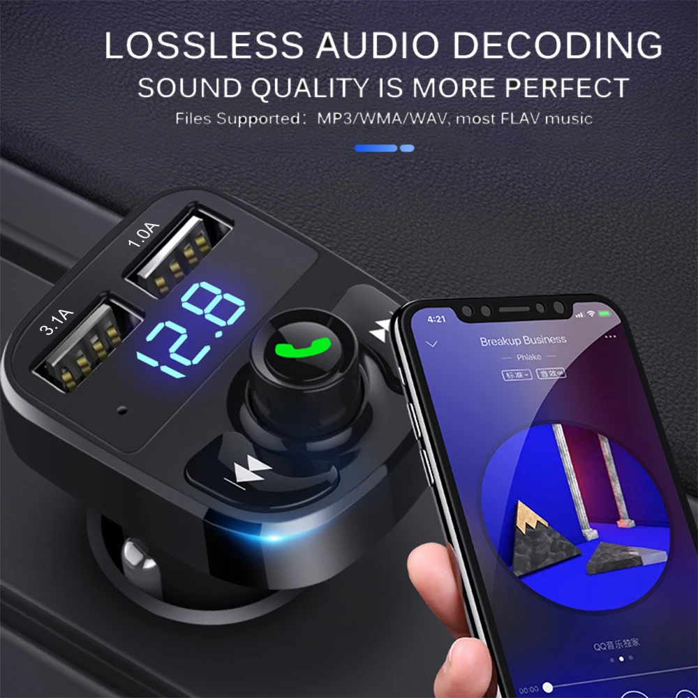 JINSERTA FM передатчик Bluetooth автомобильный комплект громкой связи MP3 плеер двойной USB 3.1A быстрое зарядное устройство дисплей напряжения Micro SD TF карта