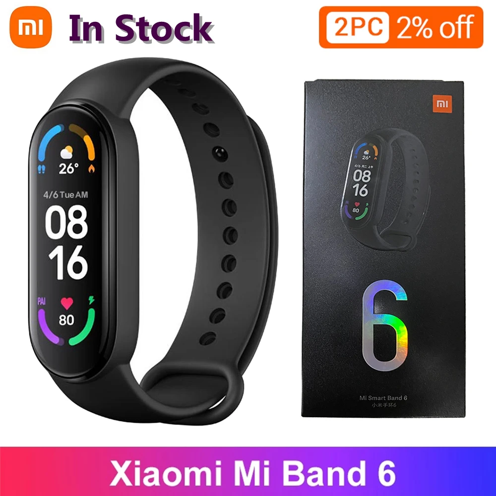 Смарт-браслет Xiaomi Mi Band 6 фитнес-трекер с AMOLED экраном Bluetooth водонепроницаемый PK 5 |