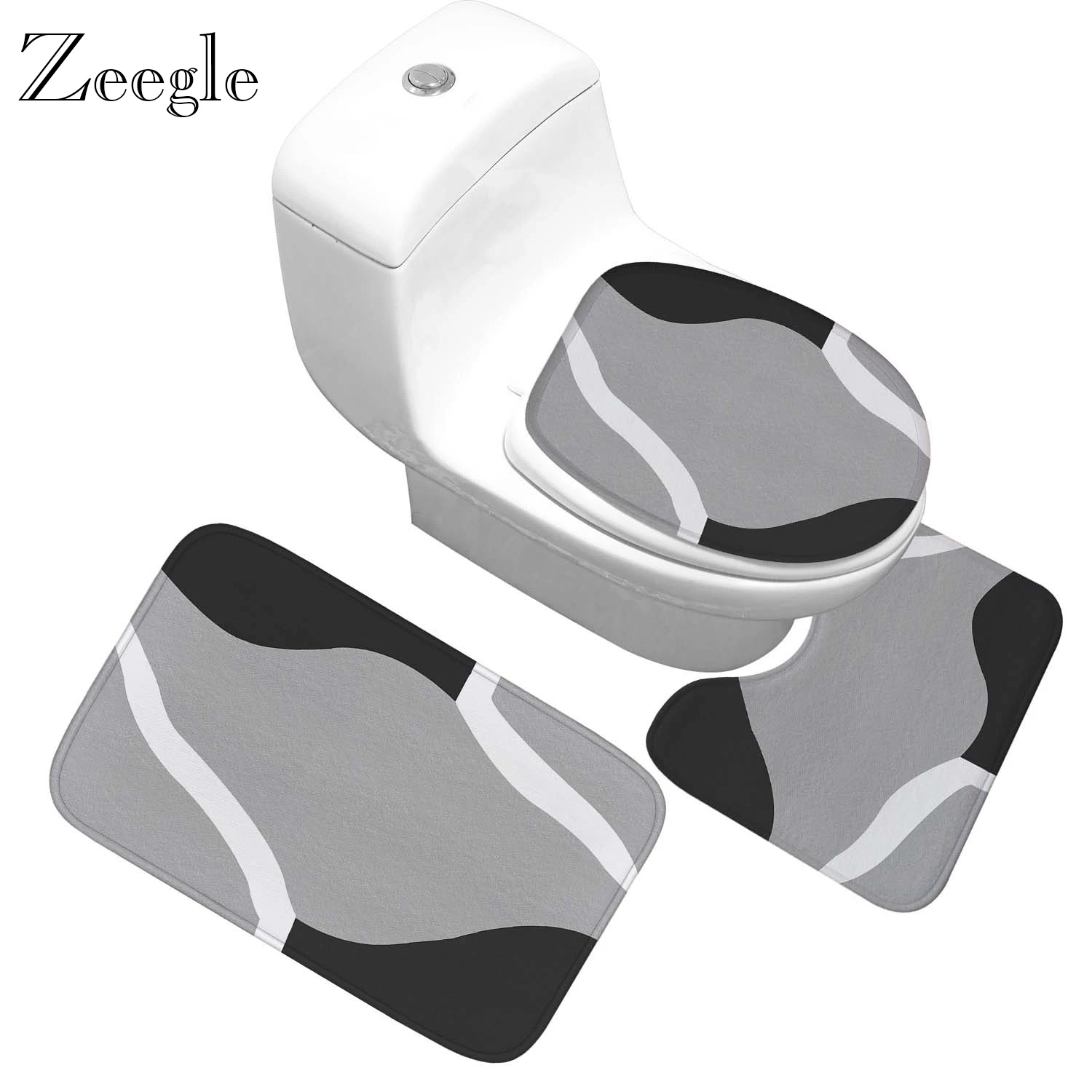 Zeegle 3pcs/set  Bath Rugs Bathroom Set Flannel Washable Shower Carpet Soft Decor Toilet Seat Tank Cover Rug
