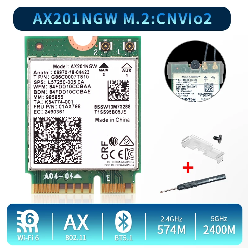 2 4 Гбит/с двухдиапазонный Wi Fi 6 AX201 беспроводной адаптер Bluetooth 5 0 для Intel AX201NGW NGFF Key E