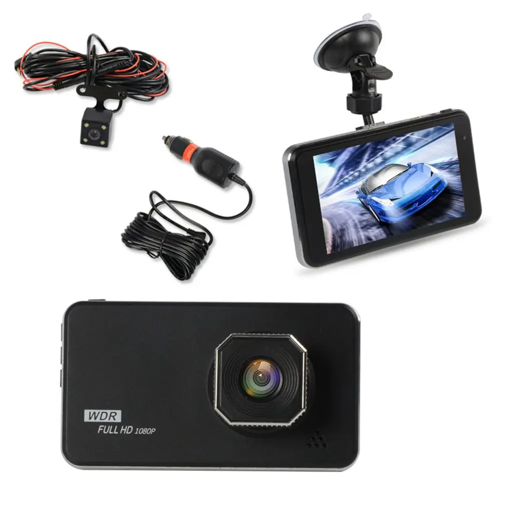 

4 Inch Touch Screen Driving Recorder Pc + Abs Plastic Dual Lens Hd Night Vision Car Driving Recorder 1 Set