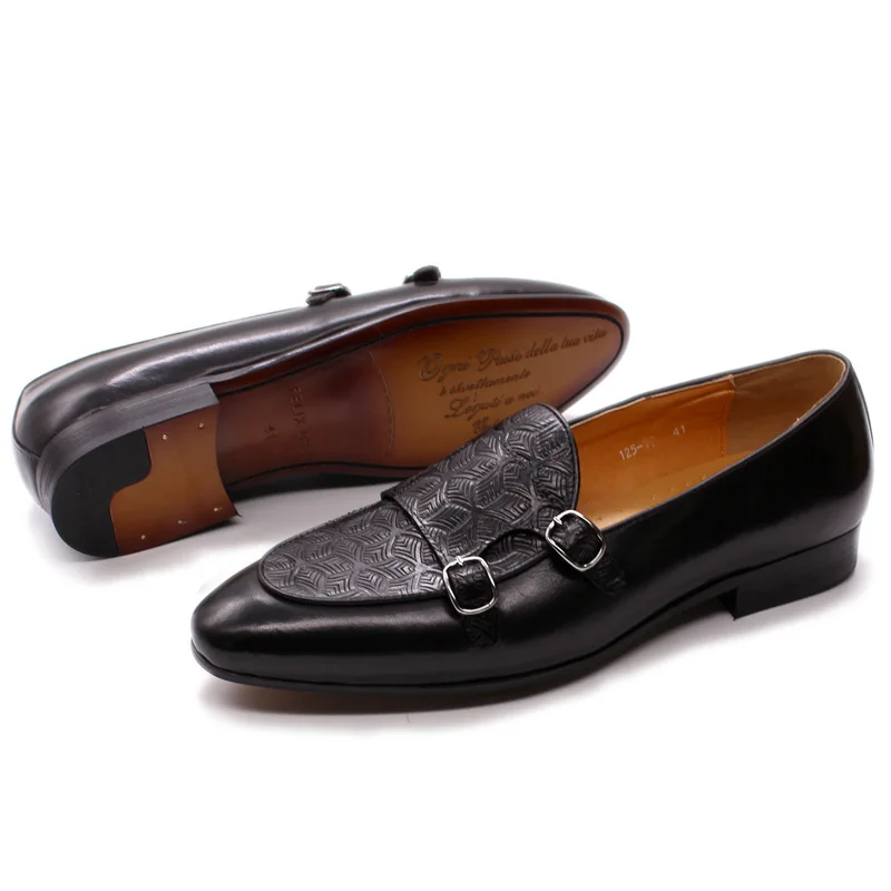 2020 Autumn shoes Mens Loafers Classic Monk Strap Men Shoes Genuine Leather Slip On Dress Shoes Wedding Casual Business Modern